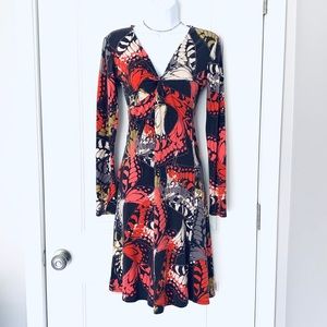CAbi brown abstract-print long-sleeve dress Size S